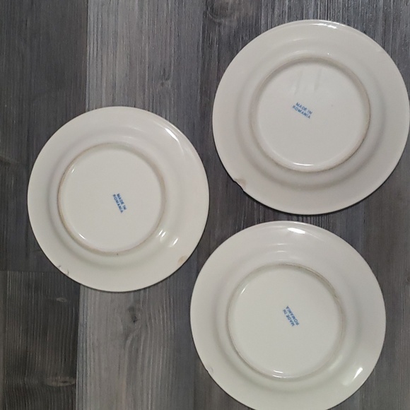 Mid Century modern atomic blue flower Set of 3 Romanian dessert plates vintage - Picture 7 of 7
